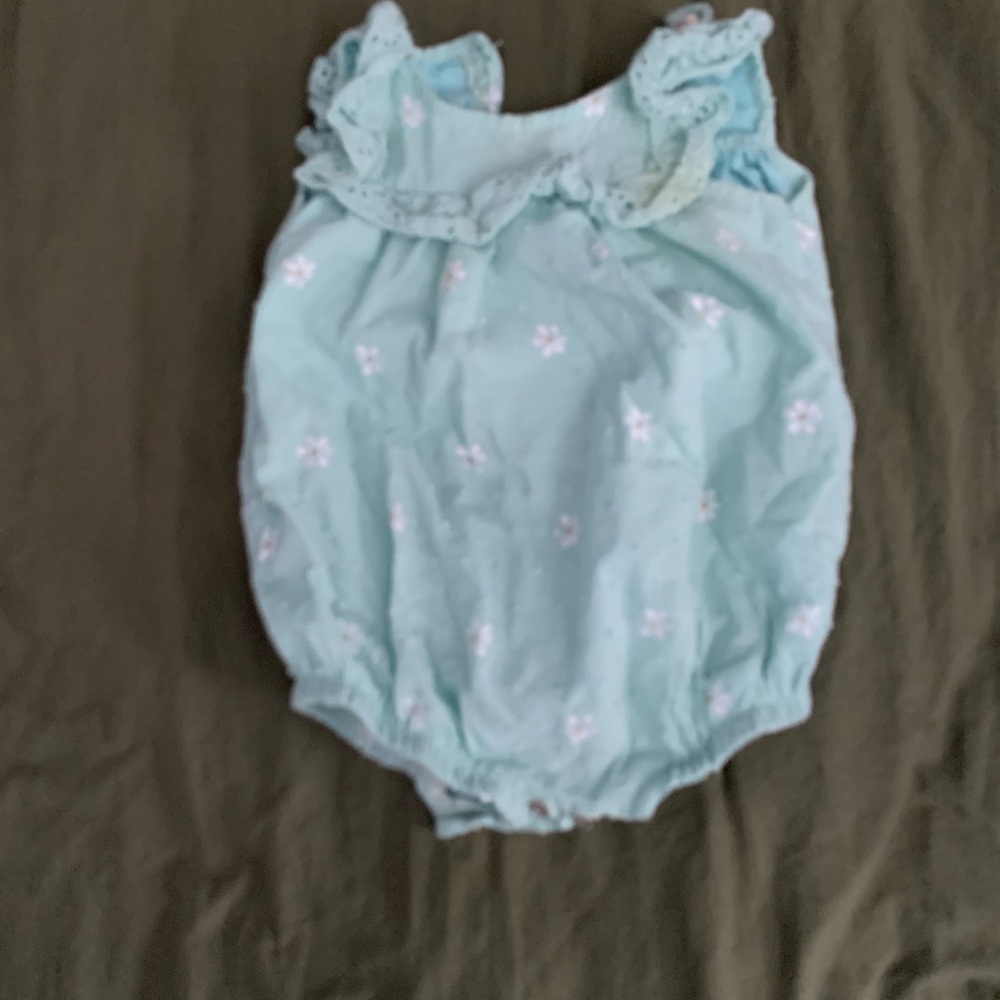 Jessica Simpson-Aqua Floral Ruffled Baby Romper